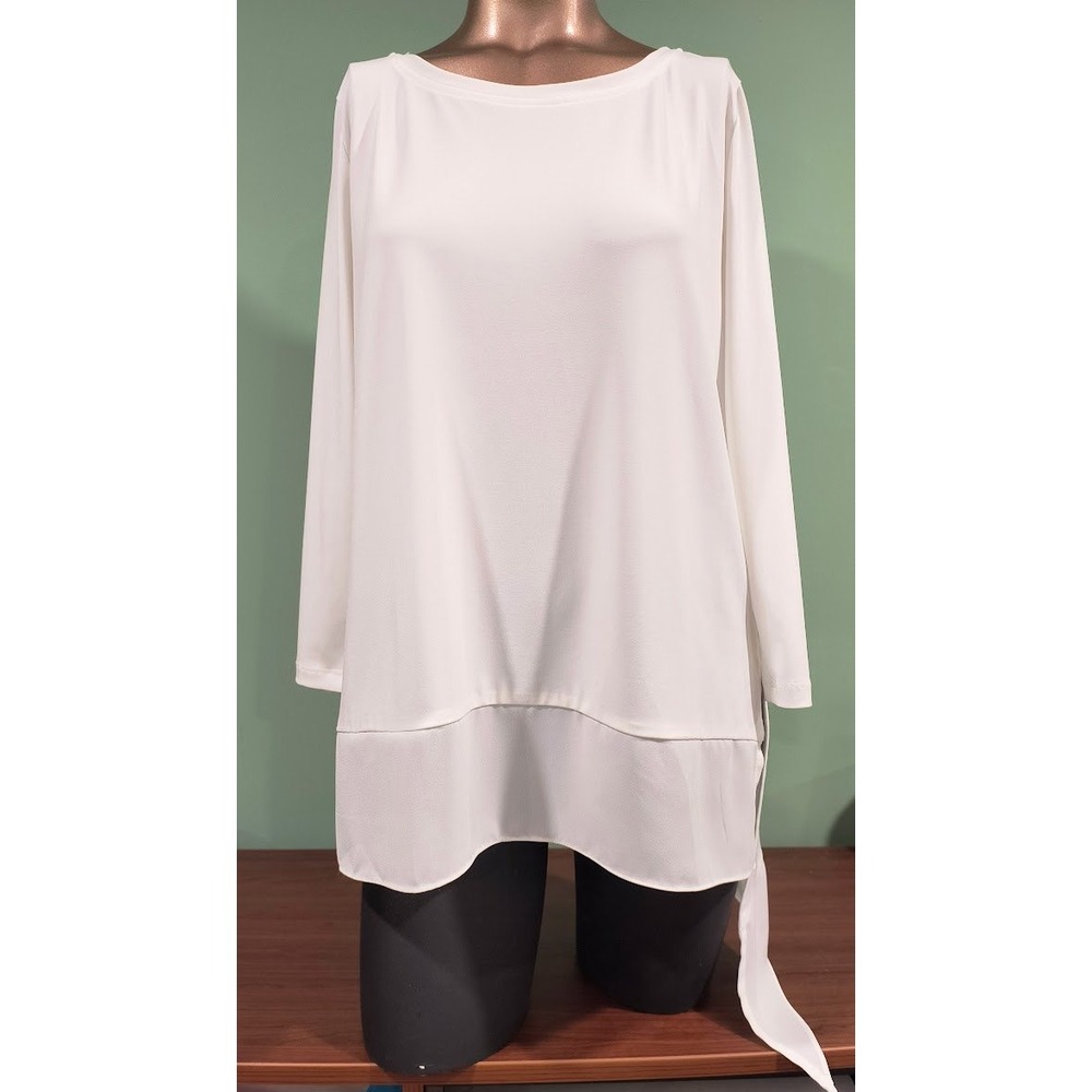 Ivanka Trump Off White 3/4 Sleeve High Low Tunic Blouse with Chiffon Trim Size S